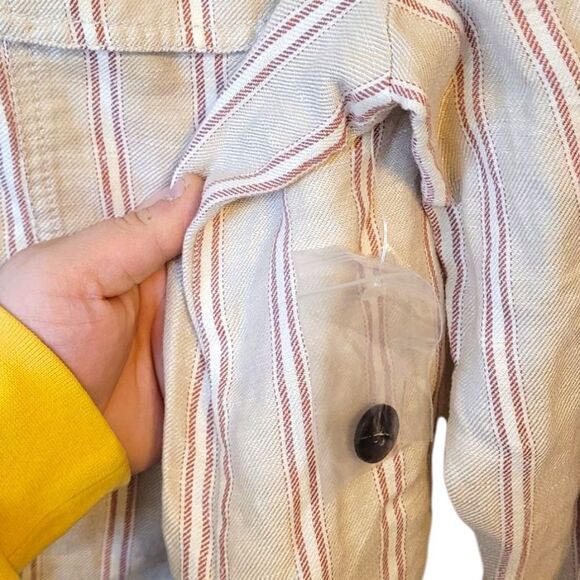 Hinge Nordstrom Light Beige Striped Linen Blend Casual Jacket Size 1 - Picture 4 of 7